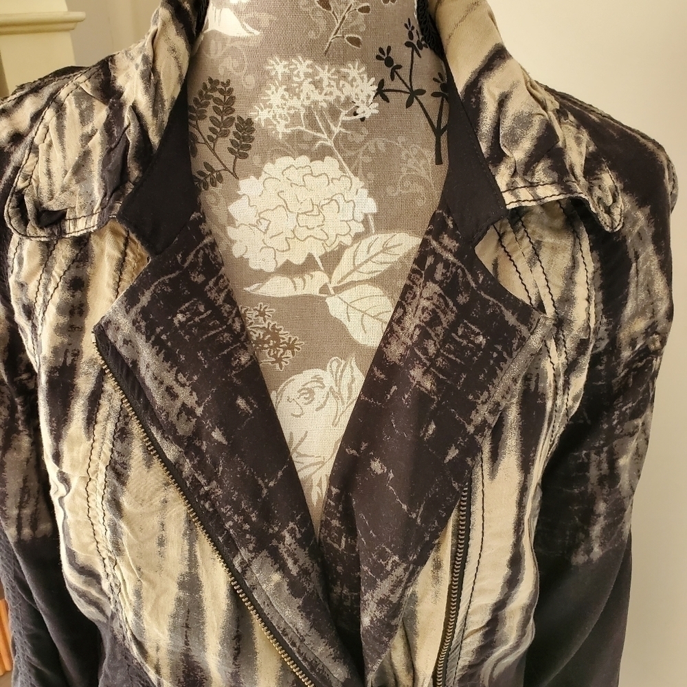 NWT Rachel Roy long bleach dyed moto jacket M - Picture 4 of 11